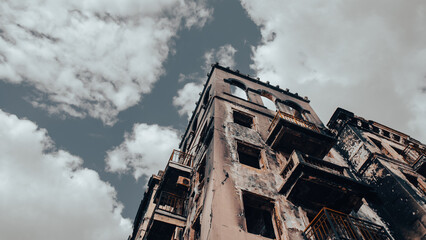 ruined street and destroyed houses the city war in Ukraine