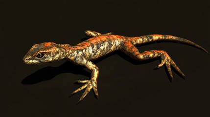 Naklejka premium Lizard, orange-brown, on black background