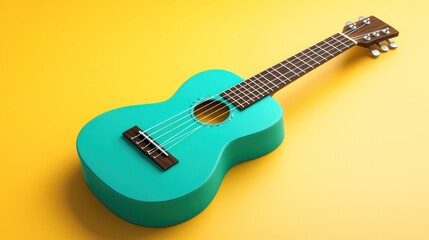 Fototapeta premium Teal ukulele on a bright yellow background