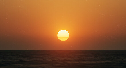 Obraz premium Serene Ocean Sunset Golden Hour Seascape with a Large Sun
