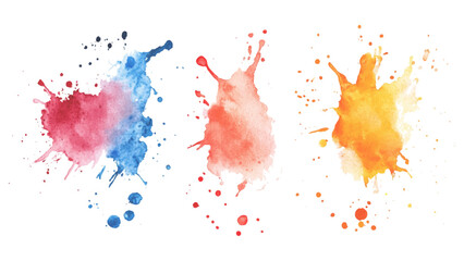 Three watercolor stock brush on white background. Set of watercolor circles multicolored, Colors watercolor paint stains vector backgrounds.