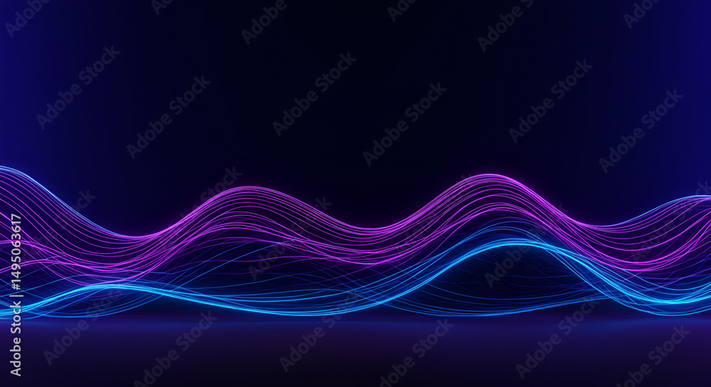 Poster abstract neon lines creating a wavy pattern. ideal for advertising modern technology or digital them