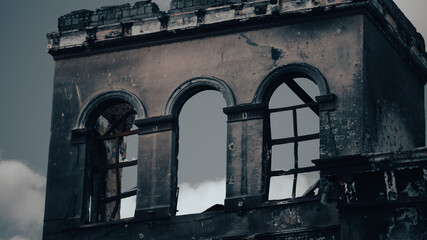 ruined street and destroyed houses the city war in Ukraine