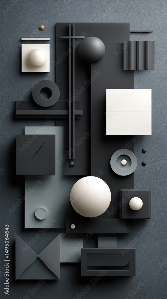 Poster geometric design showcases a dark gray paper texture, creating a modern minimalistic background with