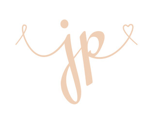 JP initial wedding monogram calligraphy vector illustration. Hand drawn lettering j and p love logo design for valentines day poster, greeting card