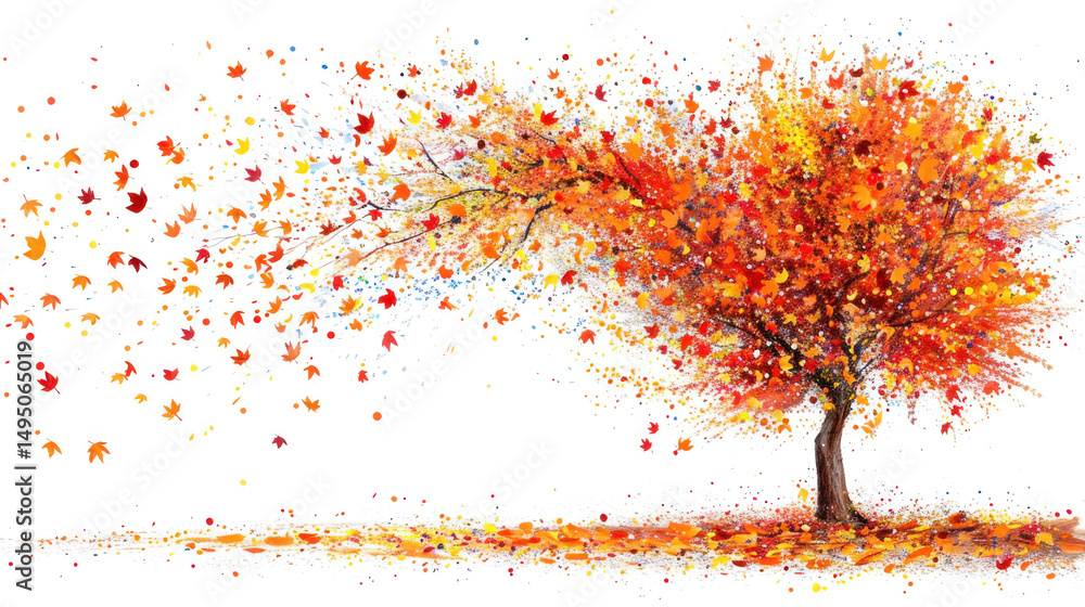 Aufkleber fall tree with colorful leaves in motion captured in abstract art style perfect for autumn theme or 