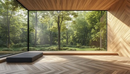 Light-filled modern room with forest view