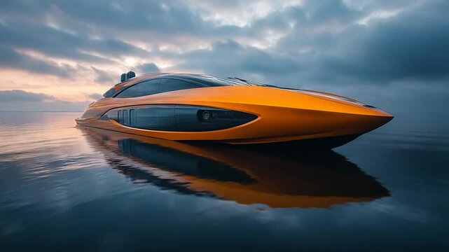 Orange speedboat sunrise reflection