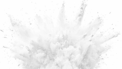 White powder explosion, isolated on white background. Bright white paint color powder explosion. Abstract gray and white explosion powder background texture.