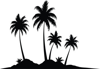 Tropical beach palm tree silhouettes in a peaceful island landscape Vector Silhouette 