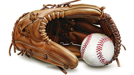 Vintage Baseball Glove with White Baseball on Bright Background, Perfect for Sports Themes, Nostalgia, and Outdoor Activities in Stock Photography