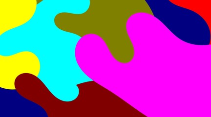 A vibrant composition of irregular, organically shaped blobs in bold colors like blue, red, yellow, and black, intricate interlocking to create a dynamic, modern pattern.