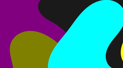 Abstract piece displays an intricate network of vibrant purple, yellow, and blue organic shapes, gracefully shifting and connecting, resulting in a visually rich and complex pattern.