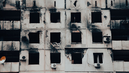 ruined street and destroyed houses the city war in Ukraine