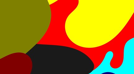 A bright and inviting abstract illustration is revealed, composed of interlocking, rounded forms in cheerful yellow, vibrant red, deep blue, and black, creating an playful and optimistic visual.