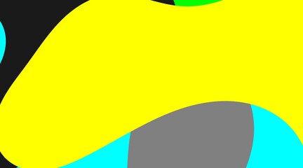 An energetic abstract design showcases bold, irregular shapes in bright yellow, deep blue, and contrasting gray, interacting dynamically to form a compelling visual rhythm.