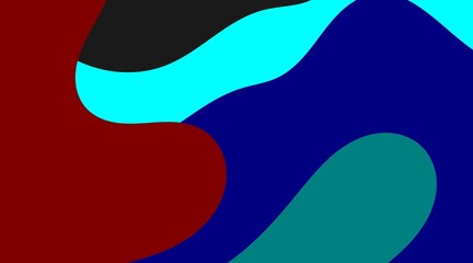 This minimalist abstract image features bold, curvilinear shapes in deep blue, vibrant red, and dark tones, thoughtfully composed to create a striking contrast and a visually appealing design.