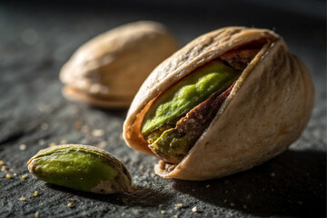 pistachio nuts on black background