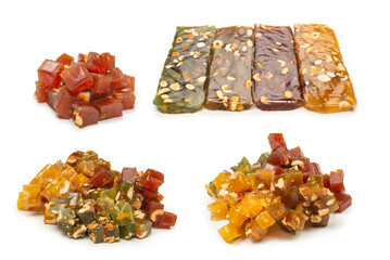 Turkish traditional delight with nuts isolated on white background.