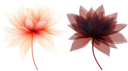 Obraz premium Two abstract floral designs in peach and maroon tones.