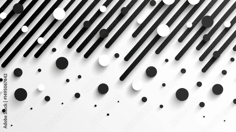 Leinwandbilder abstract black and white composition with dynamic lines and circles creating a modern artistic backg