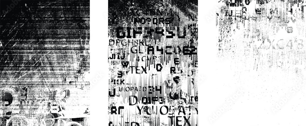 Poster Glitch distorted geometric shape . Noise destroyed logo . Trendy defect error shapes . Glitched frame .Grunge textured . Distressed effect .Vector shapes with a halftone dots screen print texture.