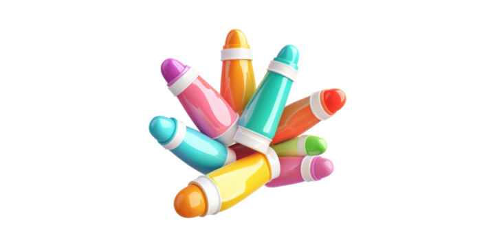 Colorful Crayon Set For Kids. Creative Art Supplies For Drawing And Coloring Isolated On Transparent Background