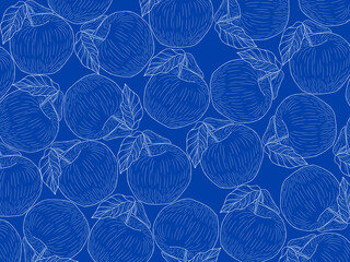 seamless pattern with apple. hand drawn outline on harvest season vibes background. high resolution for design with a whimsical and enchanting blue theme