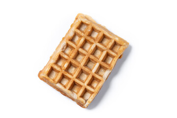 Golden Brown Belgian Waffle Isolated on White Background. Top view