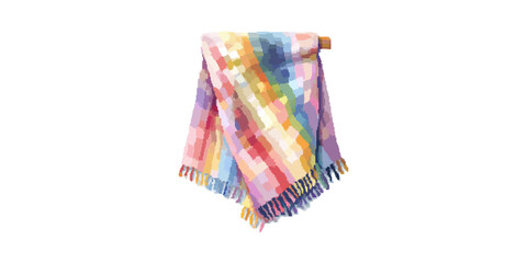 Colorful Pixelated Blanket Hanging Rod. Vibrant Textile Art And Home Decor Isolated On Transparent Background
