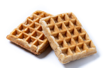 Golden Brown Belgian Waffle Isolated on White Background,