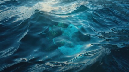 Obraz premium Real Deep Blue Sea Texture, Ocean Surface Detail, Natural Water Waves, Rich Blue Tones, Sunlight Reflection on Water, Marine Environment, Calm Sea, Water Ripples, Coastal Texture, Deep Ocean View