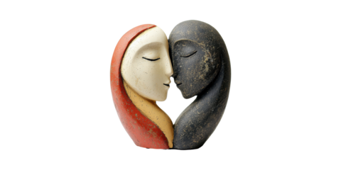 Abstract Sculpture Of Embracing Faces. Symbolizes Unity And Love In Modern Art Isolated On Transparent Background