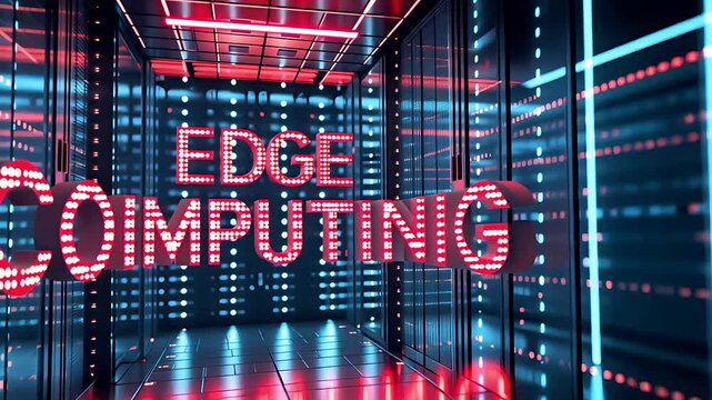 Vibrant Edge Computing Sign Illuminating Futuristic Tech Room