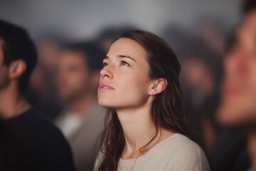 contemporary christian worship service in modern church setting featuring diverse group of people engaged in prayer
