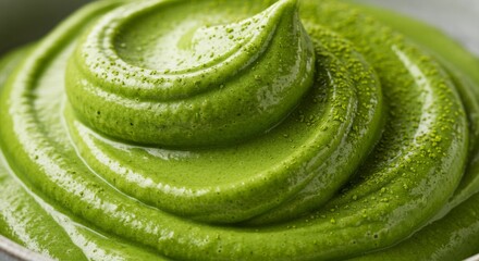 Obraz premium Closeup of Vibrant Green Matcha Cream Swirl in Bowl