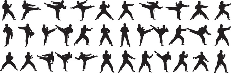 Karate martial arts poses silhouettes vectors training fighting self defense illustration design vector art