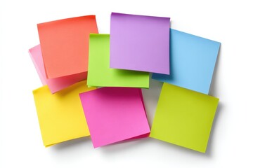 Fototapeta premium Colorful sticky notes, bright colors, blank paper. Ideal for office supplies, stationery, marketing, and advertising. Perfect for presentations, websites, and social media.