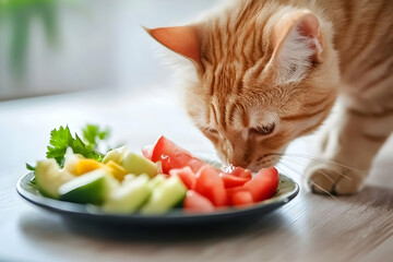 Cat Eating Healthy Veggies