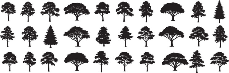 Tree silhouettes vector collection various tree shapes for landscape design and nature illustration art
