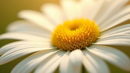 Close-up of a vibrant chamomile flower with a bright yellow center and delicate white petals. Perfect for nature, spring, or wellness themes.