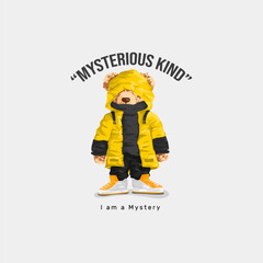 Mysterious cute bear doll wearing cyber streetwear style vector illustration