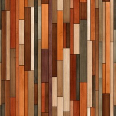 Seamless wood texture background. Various shades of brown, orange, and beige planks. Ideal for interior design, websites, and print projects.