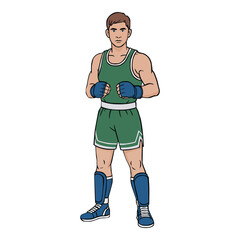 European athlete standing on white background in sports equipment. Vector illustration on the theme of sports