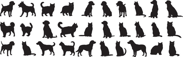 Silhouette vector art of cats and dogs pet animal illustration graphic design image for commercial use