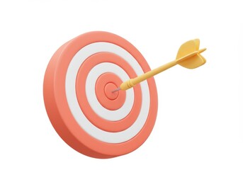 3D Illustration of Yellow dart hitting bullseye on target isolated on white background