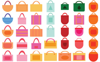 Women’s Fashion Bag Vector Set – Handbags, Tote, Clutch, Leather, Canvas & Shopping Icons