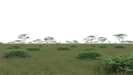 Fototapeta premium Savanna Grass Field Isolated on White Background, Dry Tall Grasses, Wild Nature Scene, Tropical Grassland Environment, Natural Habitat Element