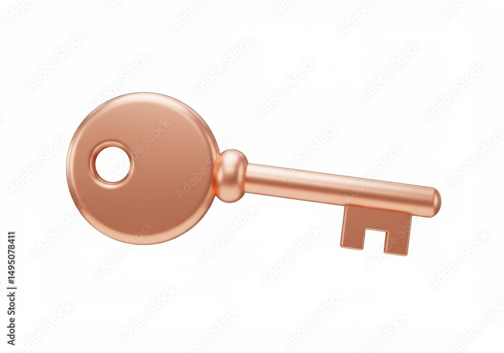 Poster 3d illustration of bronze key isolated on white background in a simple 3d render