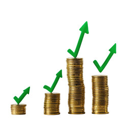 Growth validation: Stacks of coins symbolizing financial progress and achievement